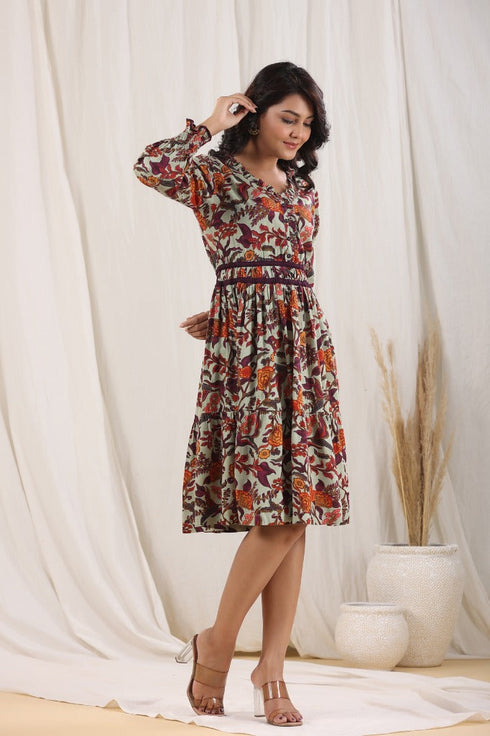 Women Printed Cotton Fit & Flare Knee Length Dress